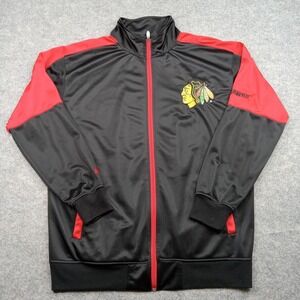 Chicago Blackhawks Jacket Men XL Tall Black Red NHL Hockey Full Zip Majestic XLT